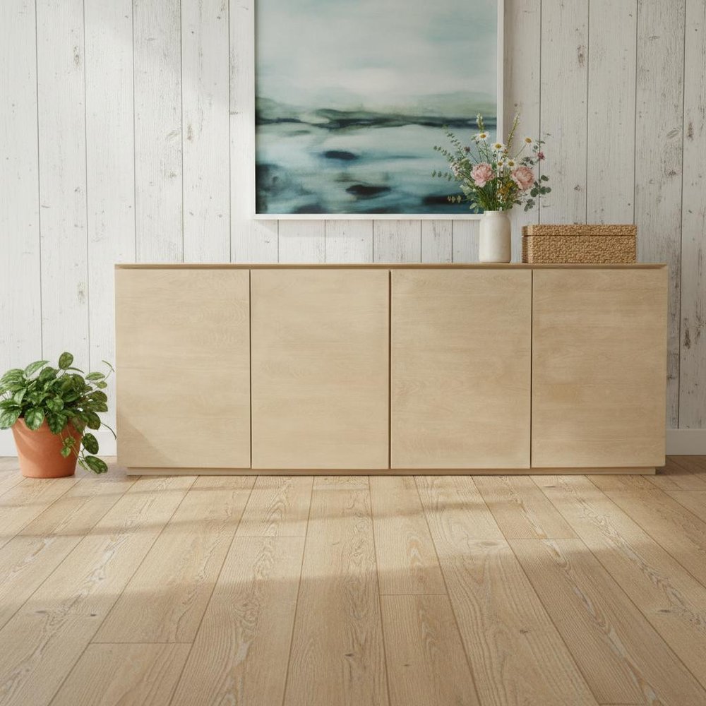 80" Natural Distressed Solid Wood Sideboard With Four Doors in a home interior