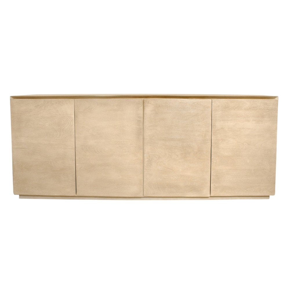 80" Natural Distressed Solid Wood Sideboard With Four Doors on a white background