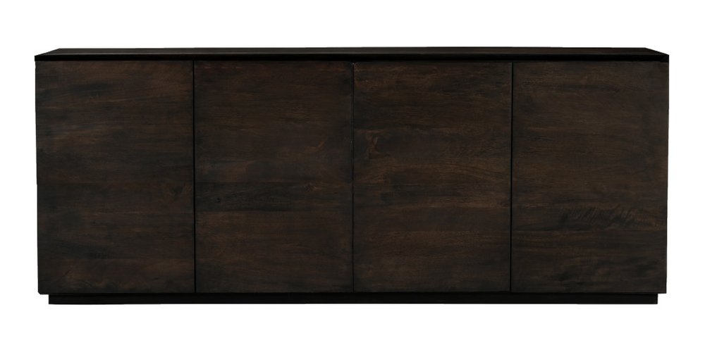 80" Dark Brown Distressed Solid Wood Sideboard With Four Doors on a white background