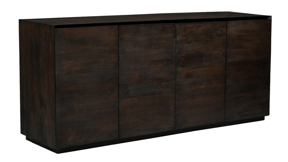 80" Dark Brown Distressed Solid Wood Sideboard With Four Doors on a white background