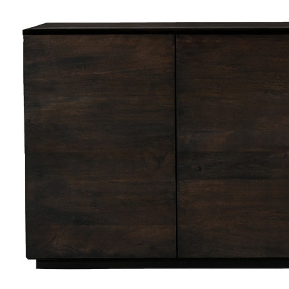 80" Dark Brown Distressed Solid Wood Sideboard With Four Doors on a white background