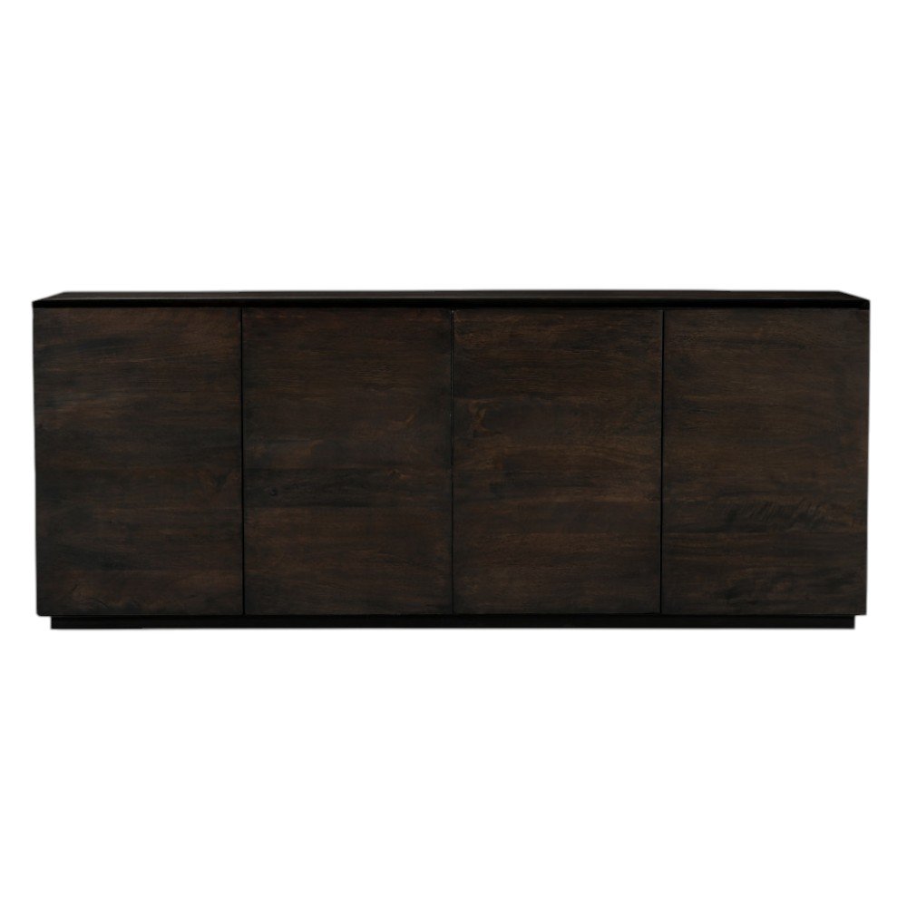 80" Dark Brown Distressed Solid Wood Sideboard With Four Doors on a white background