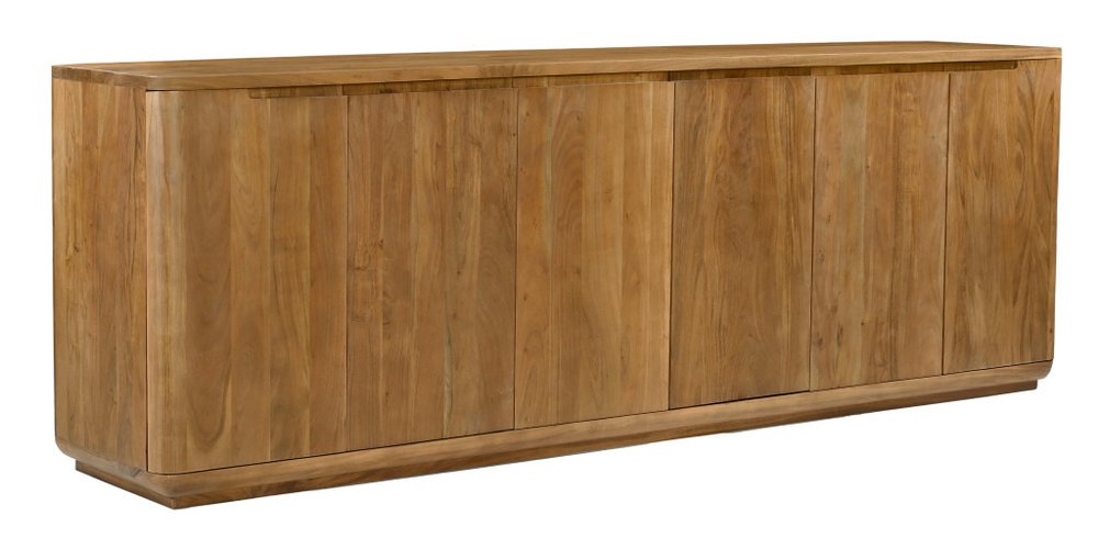 96" Tan Distressed Solid Wood Sideboard With Six Doors on a white background