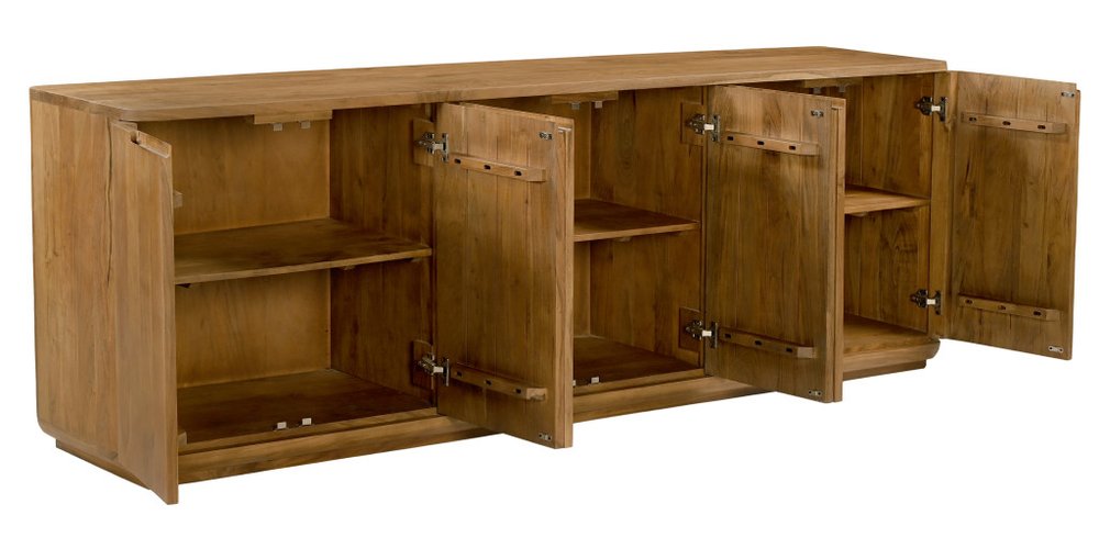 96" Tan Distressed Solid Wood Sideboard With Six Doors