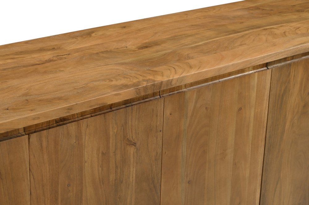 96" Tan Distressed Solid Wood Sideboard With Six Doors