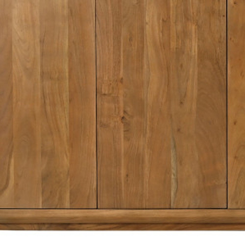 96" Tan Distressed Solid Wood Sideboard With Six Doors