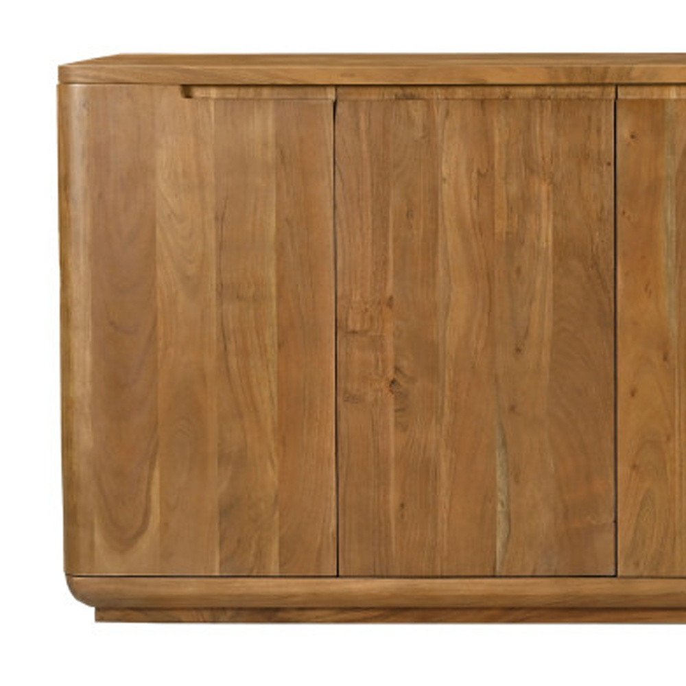 96" Tan Distressed Solid Wood Sideboard With Six Doors on a white background