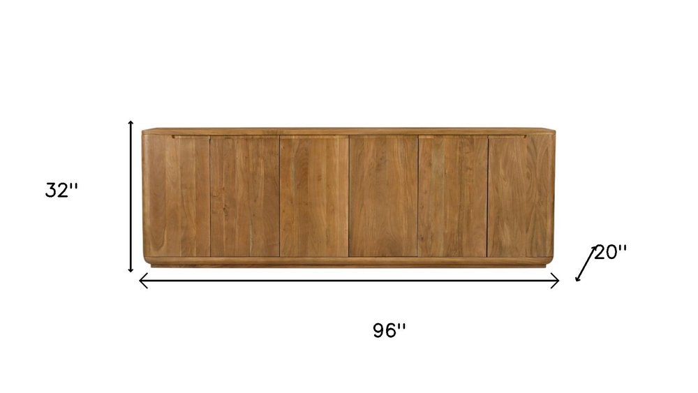 96" Tan Distressed Solid Wood Sideboard With Six Doors on a white background