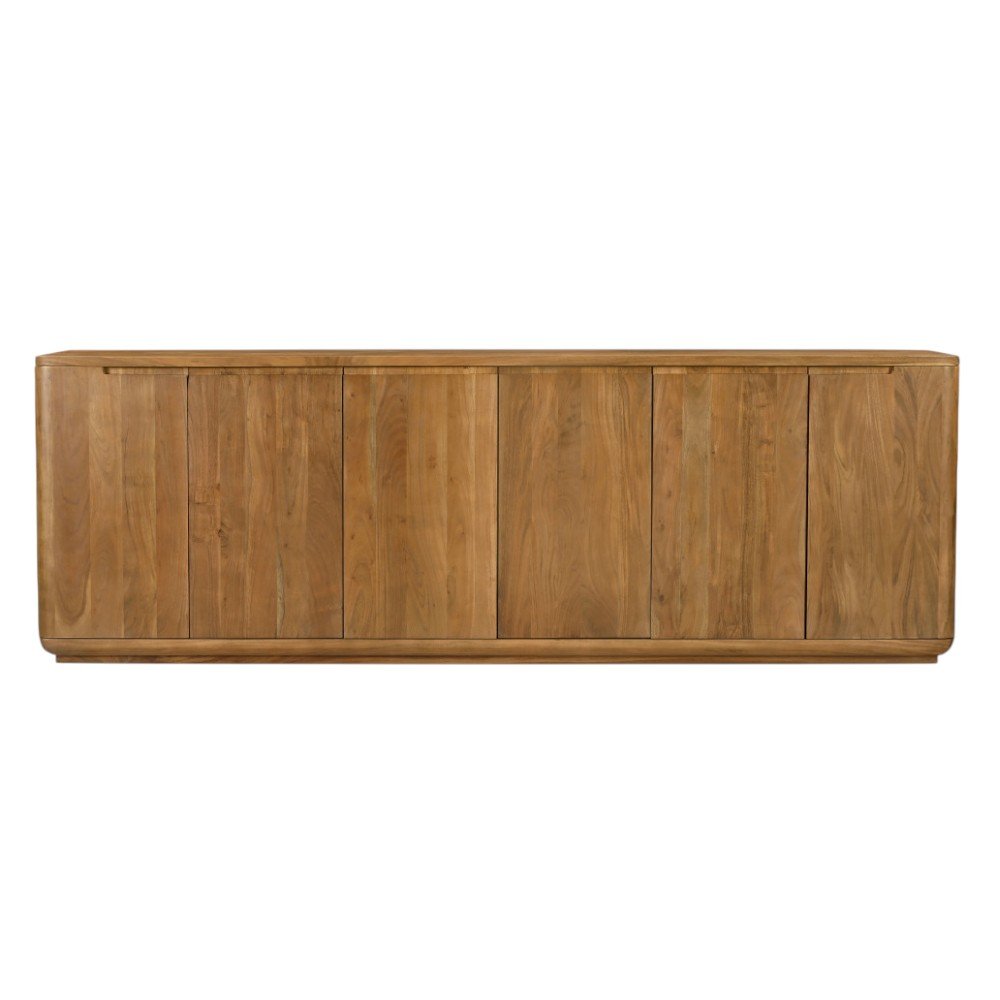 96" Tan Distressed Solid Wood Sideboard With Six Doors on a white background