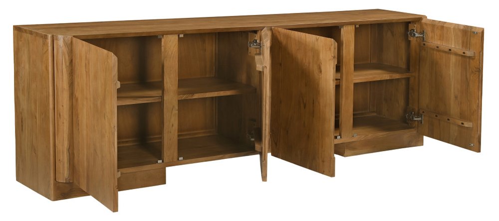 96" Tan Distressed Solid Wood Sideboard Soft Close with Four Doors on a white background