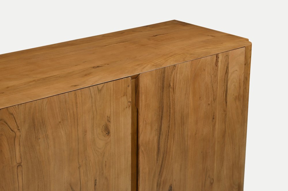 96" Tan Distressed Solid Wood Sideboard Soft Close with Four Doors on a white background
