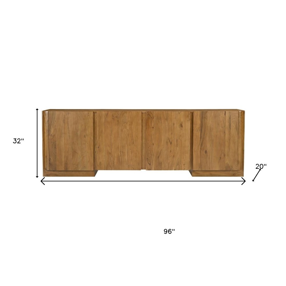 96" Tan Distressed Solid Wood Sideboard Soft Close with Four Doors on a white background