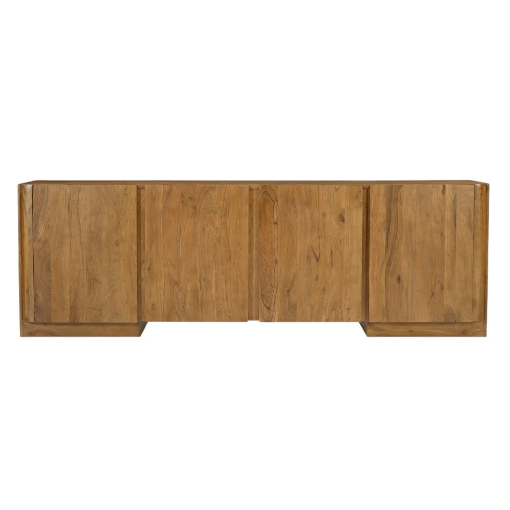 96" Tan Distressed Solid Wood Sideboard Soft Close with Four Doors on a white background