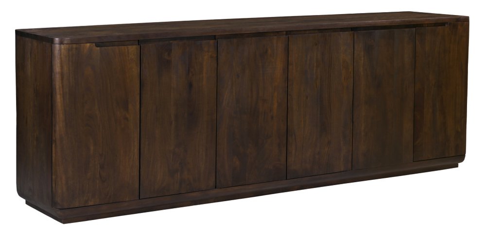 96" Dark Brown Distressed Solid Wood Sideboard With Six Doors