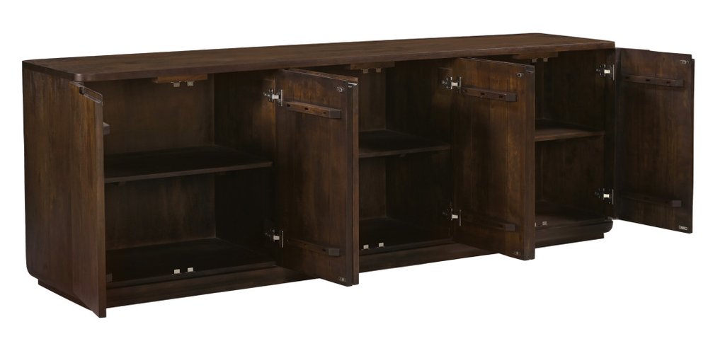 96" Dark Brown Distressed Solid Wood Sideboard With Six Doors
