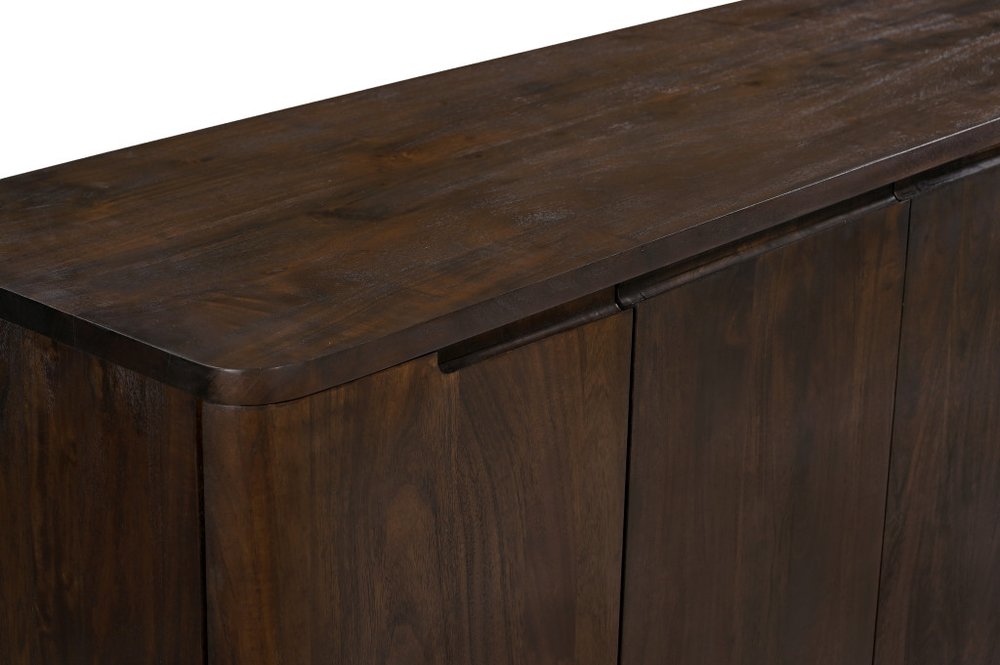 96" Dark Brown Distressed Solid Wood Sideboard With Six Doors