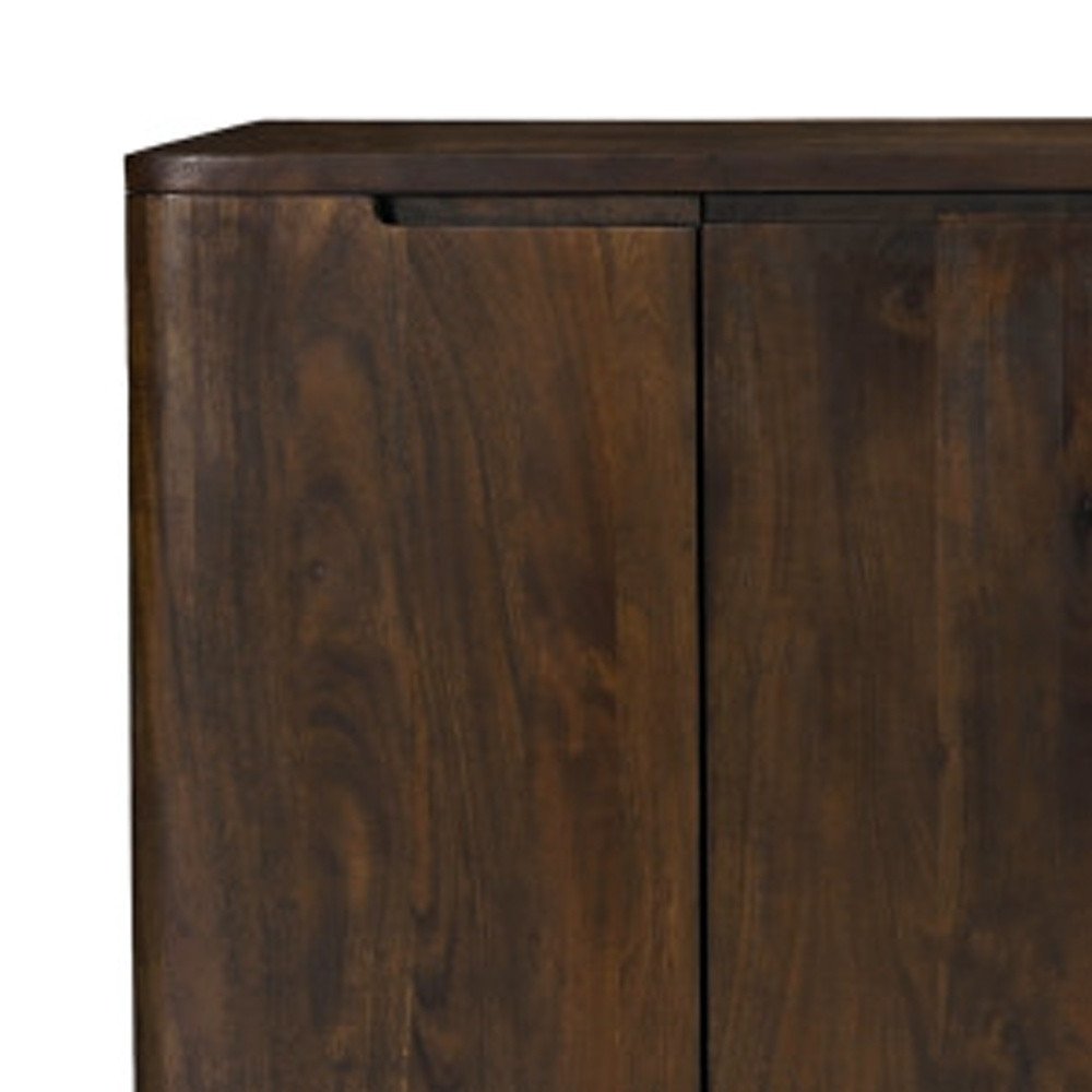 96" Dark Brown Distressed Solid Wood Sideboard With Six Doors