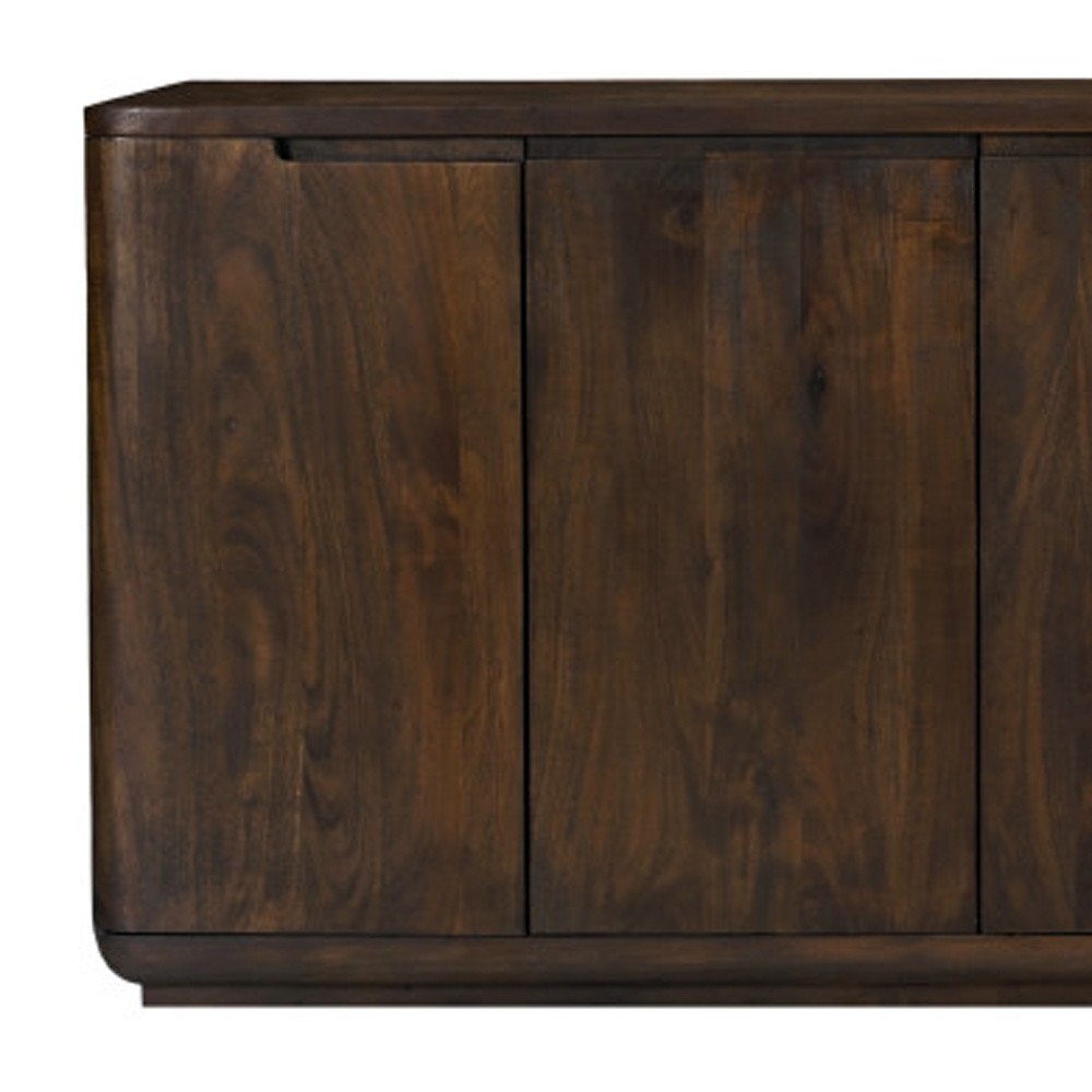 96" Dark Brown Distressed Solid Wood Sideboard With Six Doors on a white background