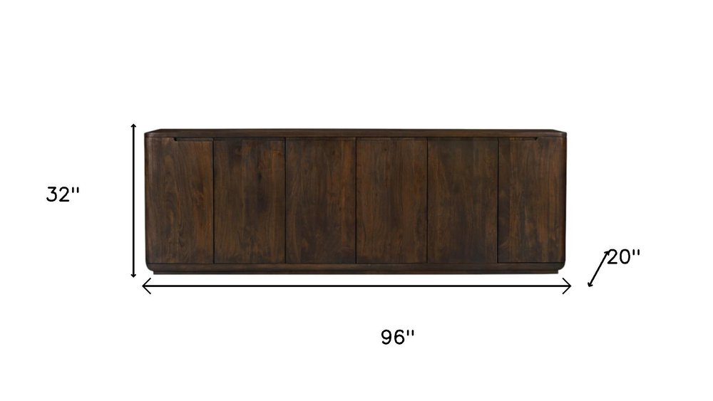 96" Dark Brown Distressed Solid Wood Sideboard With Six Doors on a white background