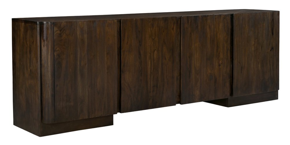 96" Dark Brown Distressed Solid Wood Sideboard With Four Doors on a white background