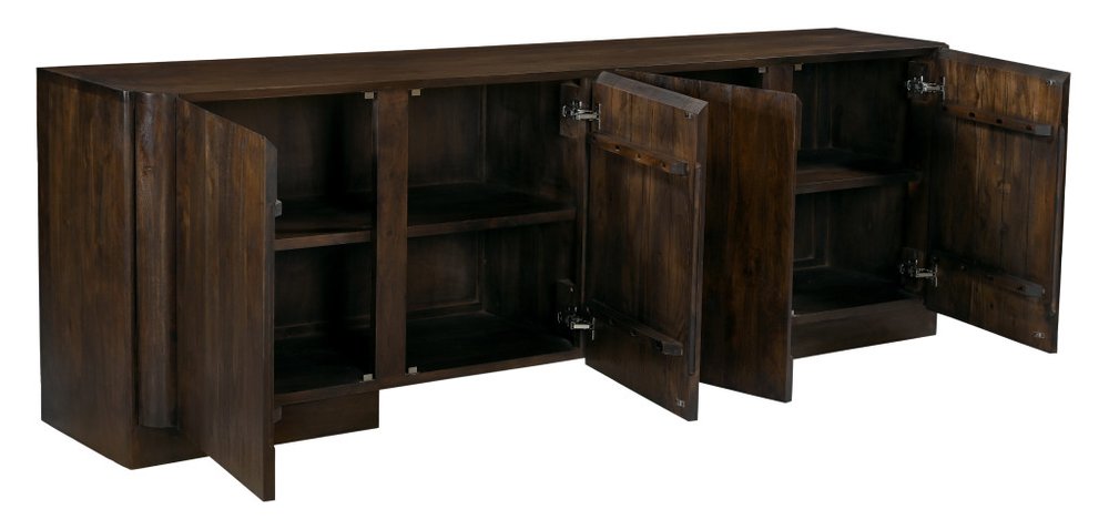 96" Dark Brown Distressed Solid Wood Sideboard With Four Doors on a white background