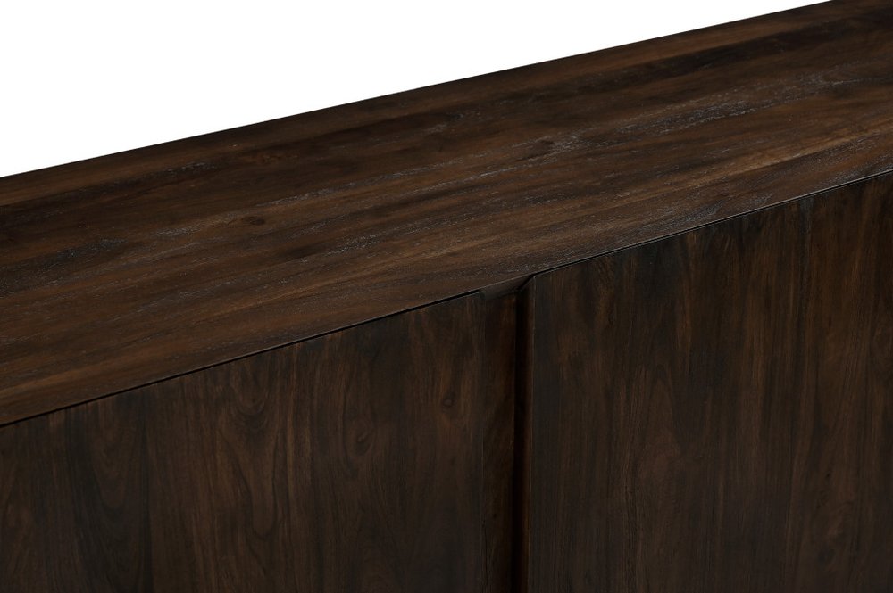 96" Dark Brown Distressed Solid Wood Sideboard With Four Doors close-up detail