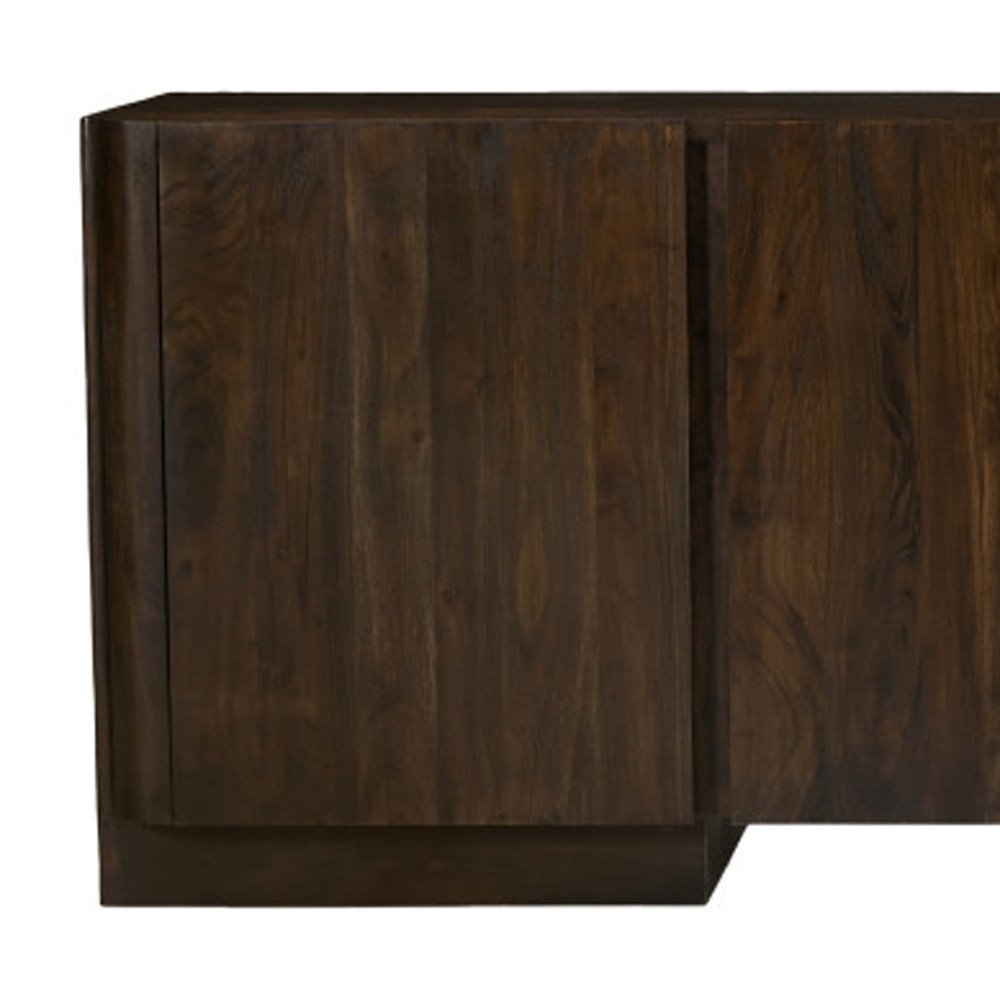 96" Dark Brown Distressed Solid Wood Sideboard With Four Doors on a white background