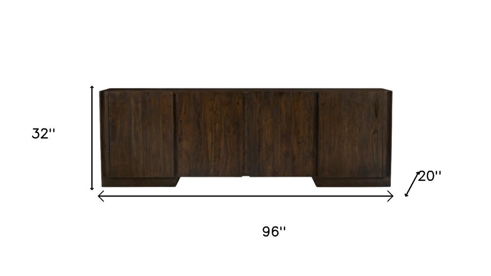 96" Dark Brown Distressed Solid Wood Sideboard With Four Doors on a white background