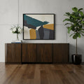 96" Dark Brown Distressed Solid Wood Sideboard With Four Doors