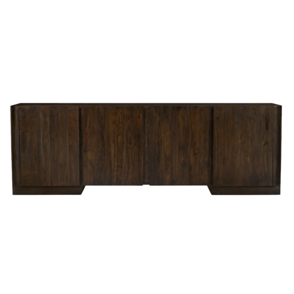 96" Dark Brown Distressed Solid Wood Sideboard With Four Doors on a white background