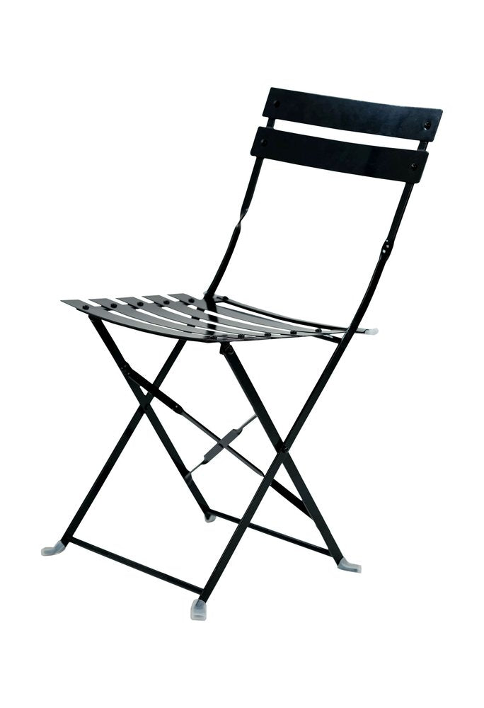 Set of Two Black Aluminum Outdoor Folding Dining Chairs on a white background