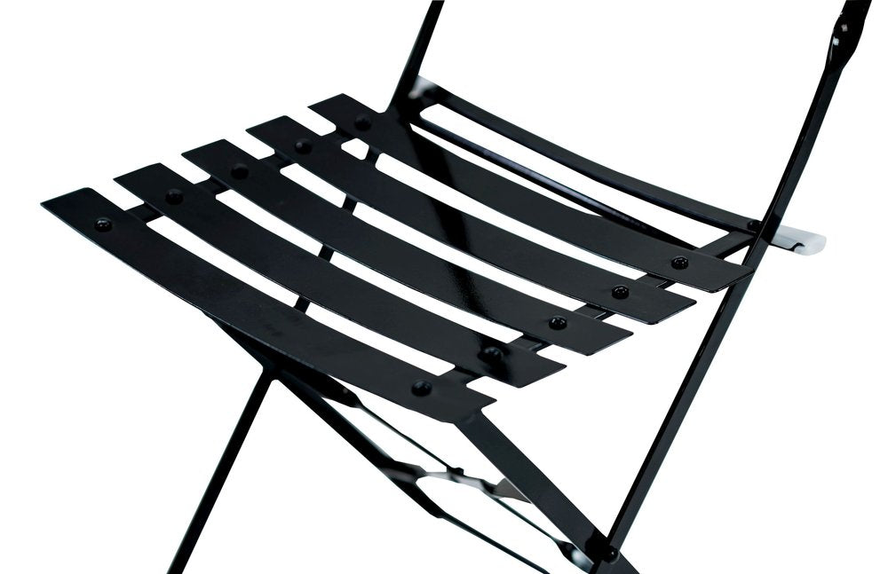 Set of Two Black Aluminum Outdoor Folding Dining Chairs on a white background
