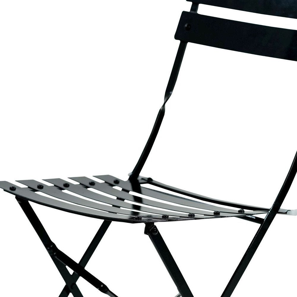 Set of Two Black Aluminum Outdoor Folding Dining Chairs on a white background