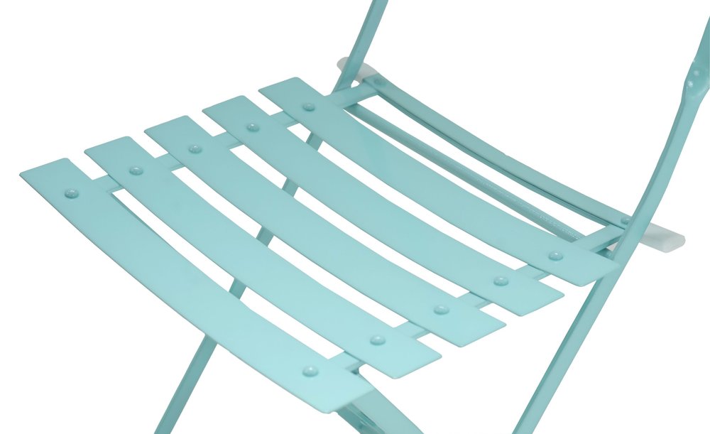 Set of Two Aqua Blue Aluminum Outdoor Folding Dining Chairs