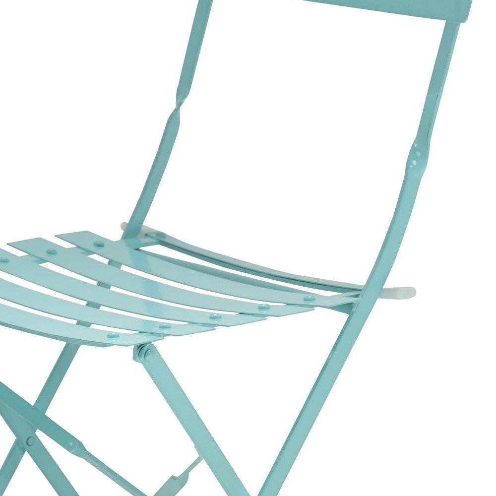 Set of Two Aqua Blue Aluminum Outdoor Folding Dining Chairs