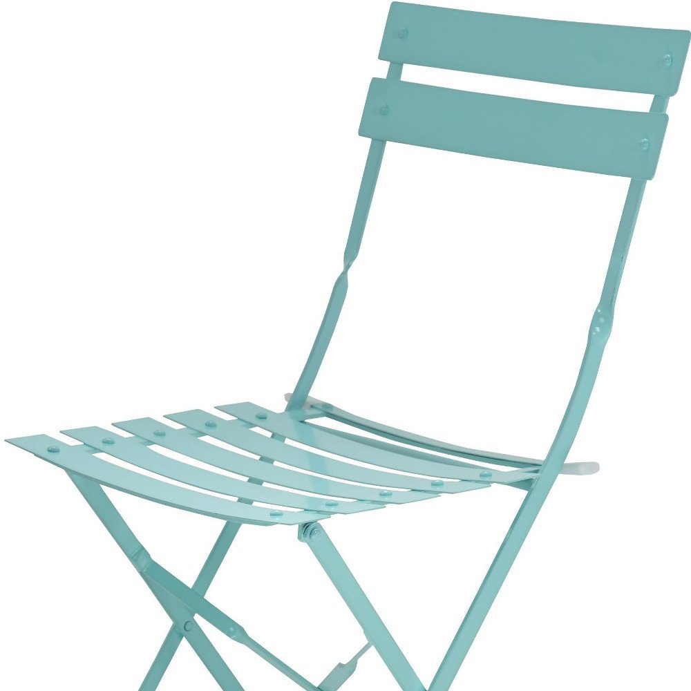 Set of Two Aqua Blue Aluminum Outdoor Folding Dining Chairs