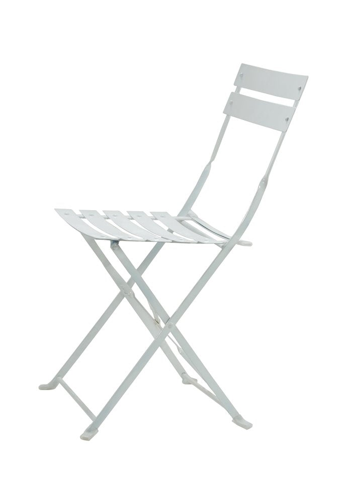 White aluminum folding outdoor dining chair on a white background.