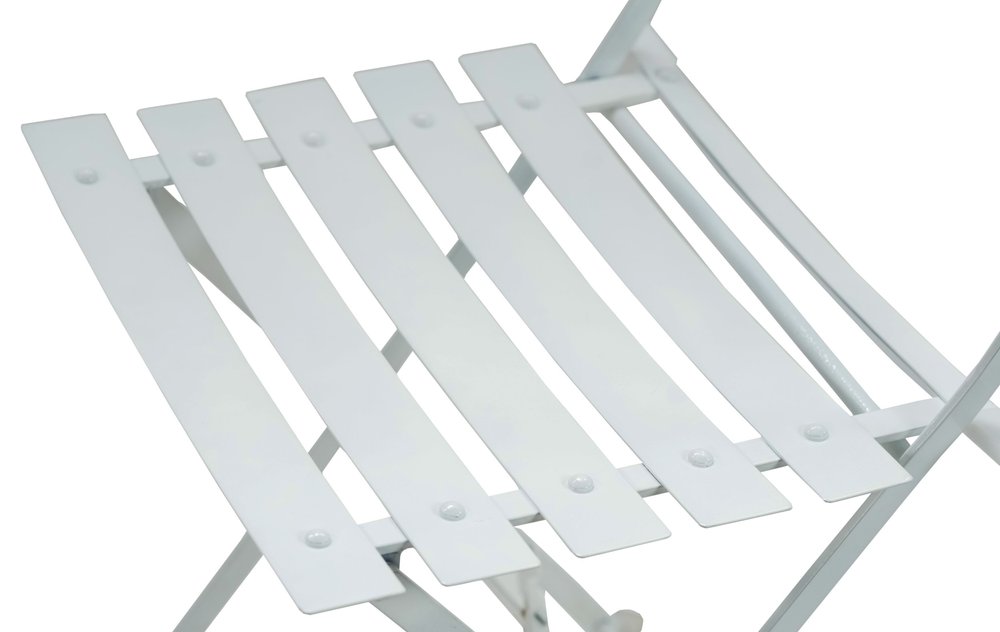 Set of Two White Aluminum Outdoor Folding Dining Chairs on a white background