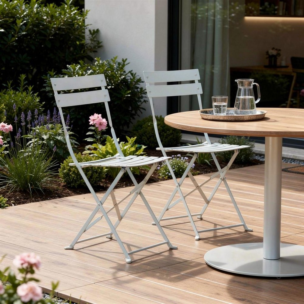 Set of Two White Aluminum Outdoor Folding Dining Chairs
