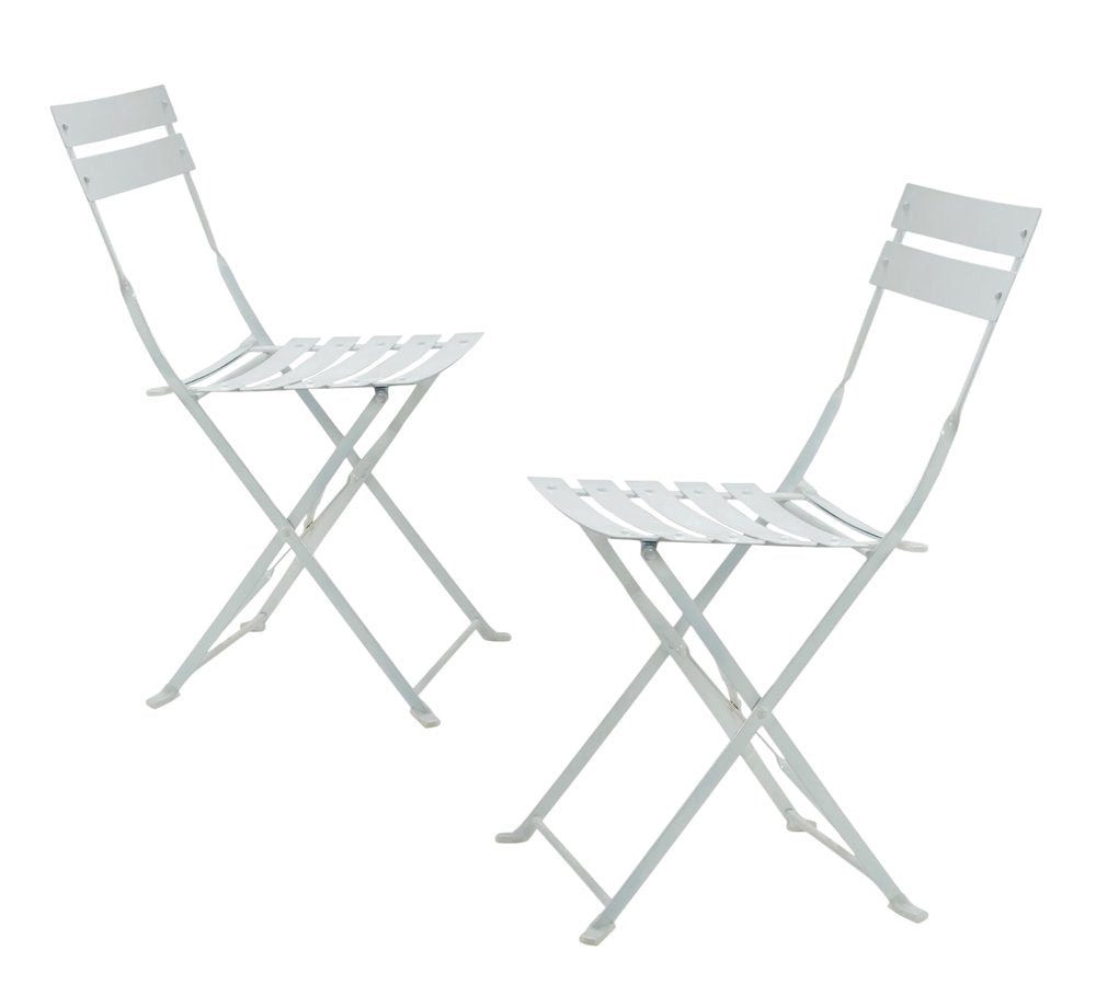 Set of Two White Aluminum Outdoor Folding Dining Chairs on a white background