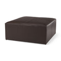 36" Brown Genuine Leather Cocktail Ottoman. Ottoman isolated on a plain white background, showing a leather surface.