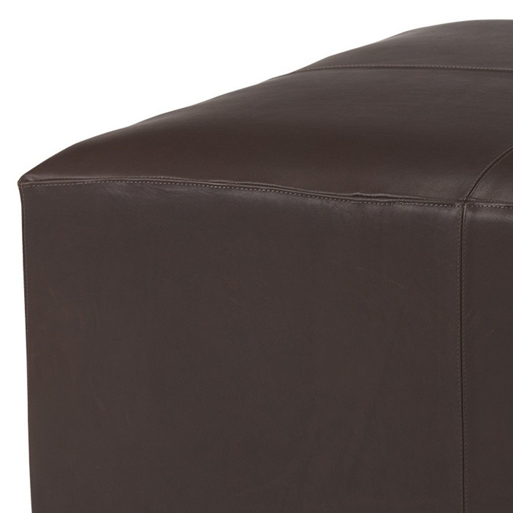 36" Brown Genuine Leather Cocktail Ottoman. Ottoman in brown leather.