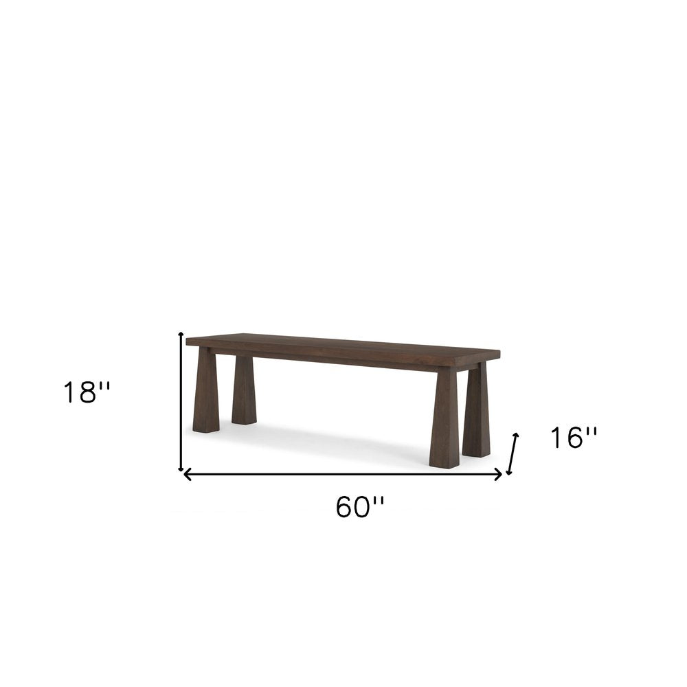 60" Dark Brown Solid Wood Bench. Bench isolated on a plain white background, finished in dark brown wood.