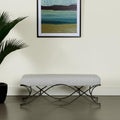 55" Dark Gray and Nickel Chenille and Metal Upholstered Bench