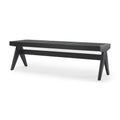 59" Black Solid Wood and Cane Dining Bench. Bench isolated on a plain white background, finished in black wood.