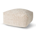 36" Beige and Cream Chenille Damask Pouf Ottoman. Ottoman isolated on a plain white background, showing its cream color.