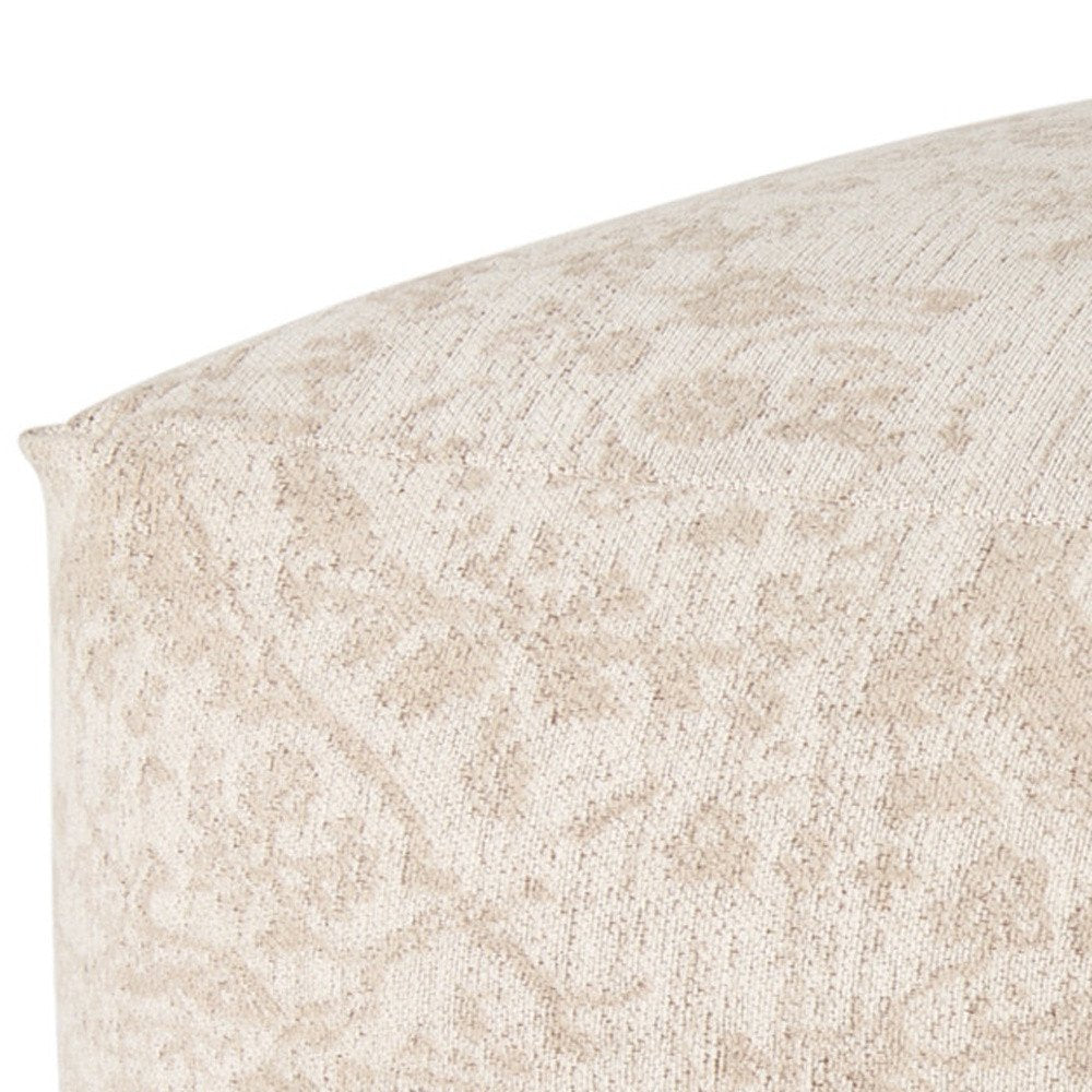 36" Beige and Cream Chenille Damask Pouf Ottoman