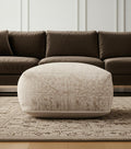36" Beige and Cream Chenille Damask Pouf Ottoman