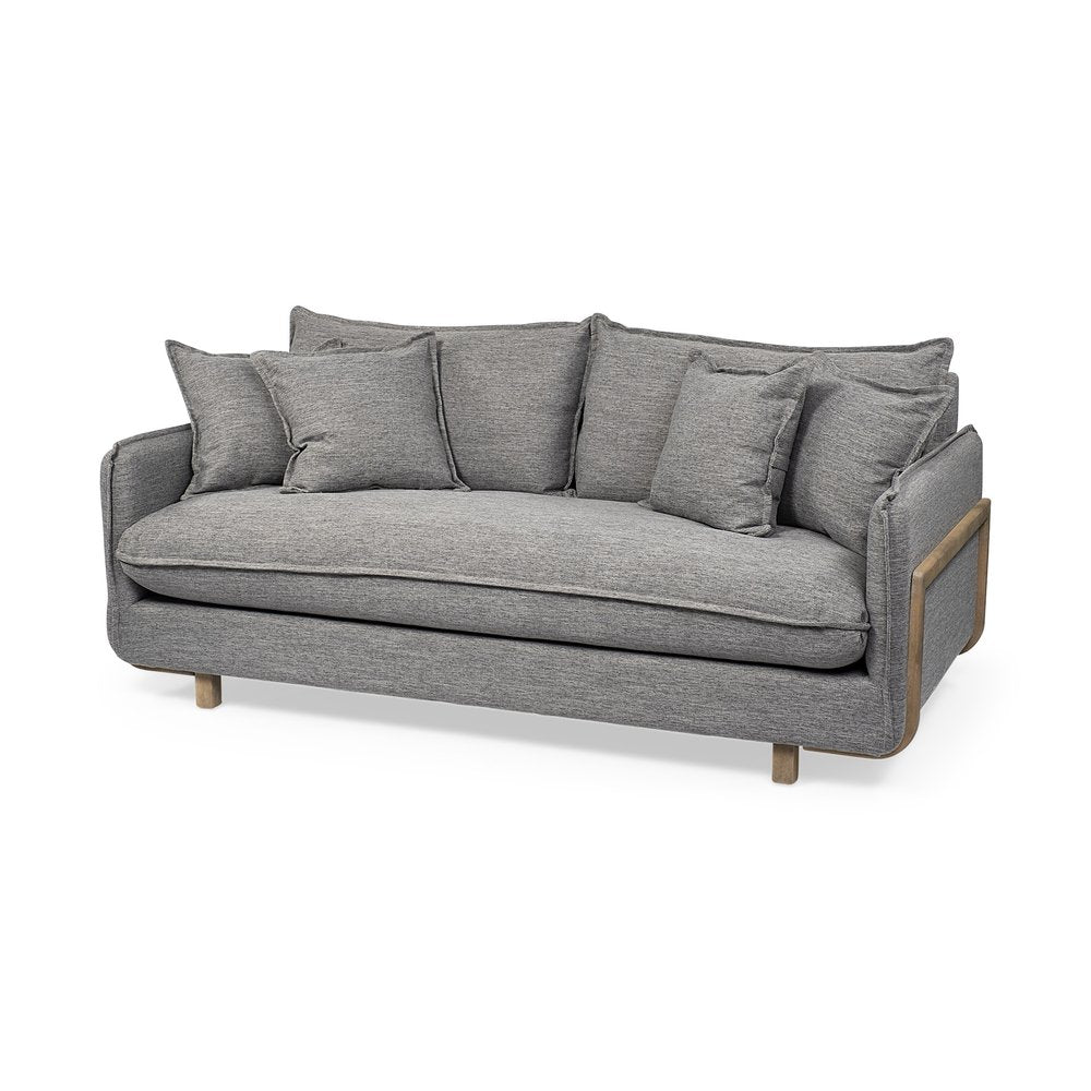84" Gray Fabric Sofa With Brown Legs