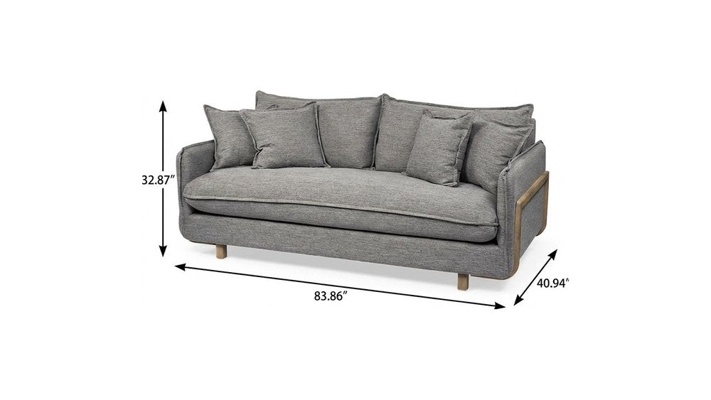 84" Gray Fabric Sofa With Brown Legs
